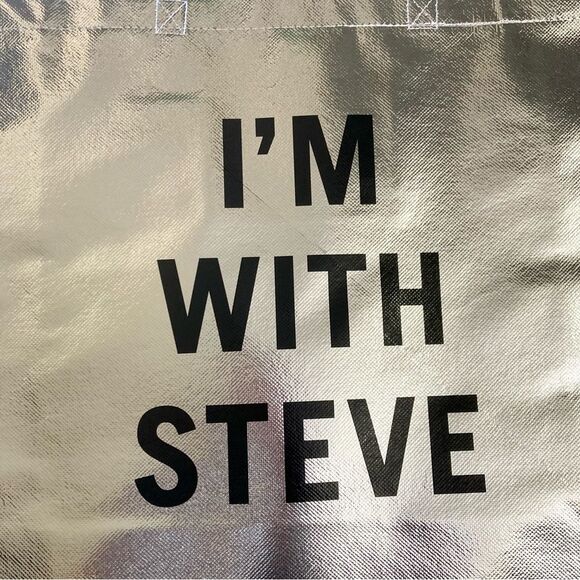Steve Madden I’m With Steve Silver Metallic Oversized Shopper Tote Bag Pocket - Picture 3 of 8
